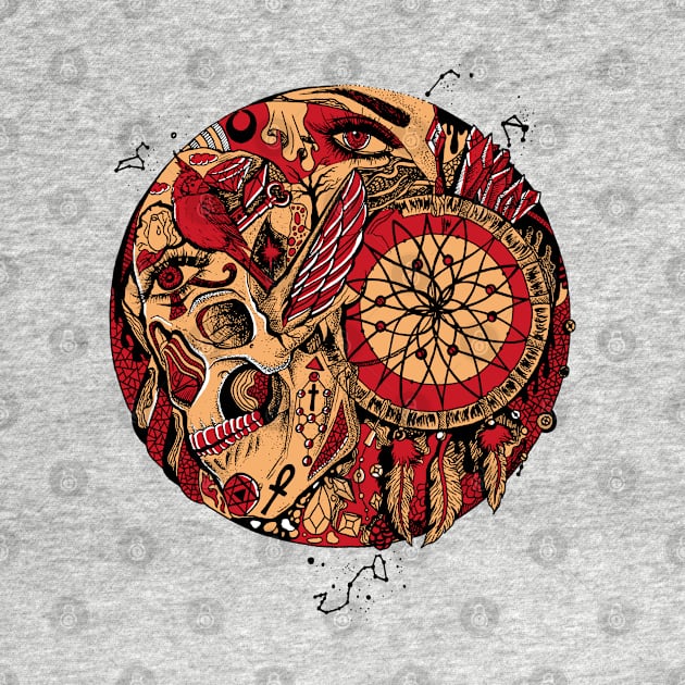 Red Cream Skull and Dreamcatcher Circle by kenallouis